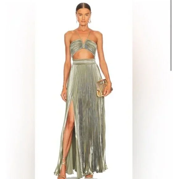 AIIFOS Gilda Gown Metallic Gunmetal Pleated Grey